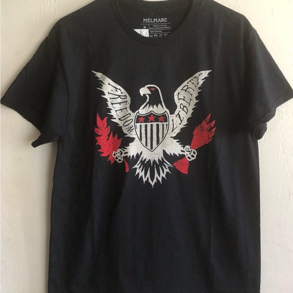 MELMARC Mens Black T-Shirt Size Large Graphics FREEDOM LIBERTY Cotton New - Picture 3 of 7